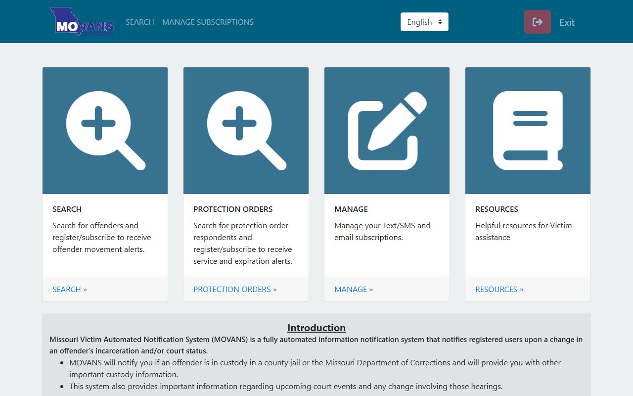 Missouri MOVANS public search and notification portal